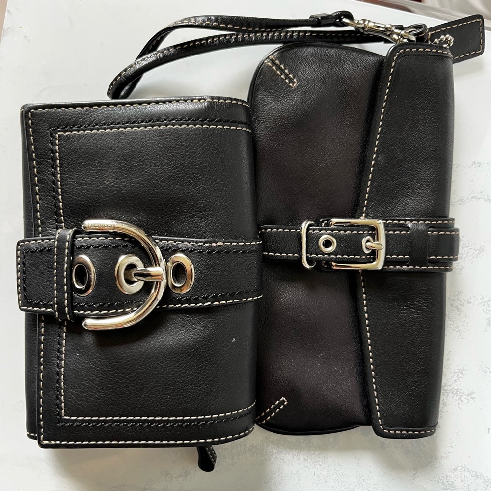 Coach Black Leather Clutch with Silver Accents